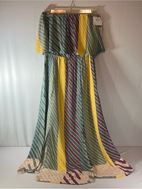 O'Neill Dresses & Skirts - O'Neill Hope Strapless Ruffle Maxi Dress L Large NWT Striped Boho Green Yellow